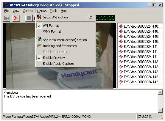 DV MPEG4 Maker - Capture from digital camcorder(1394 interface